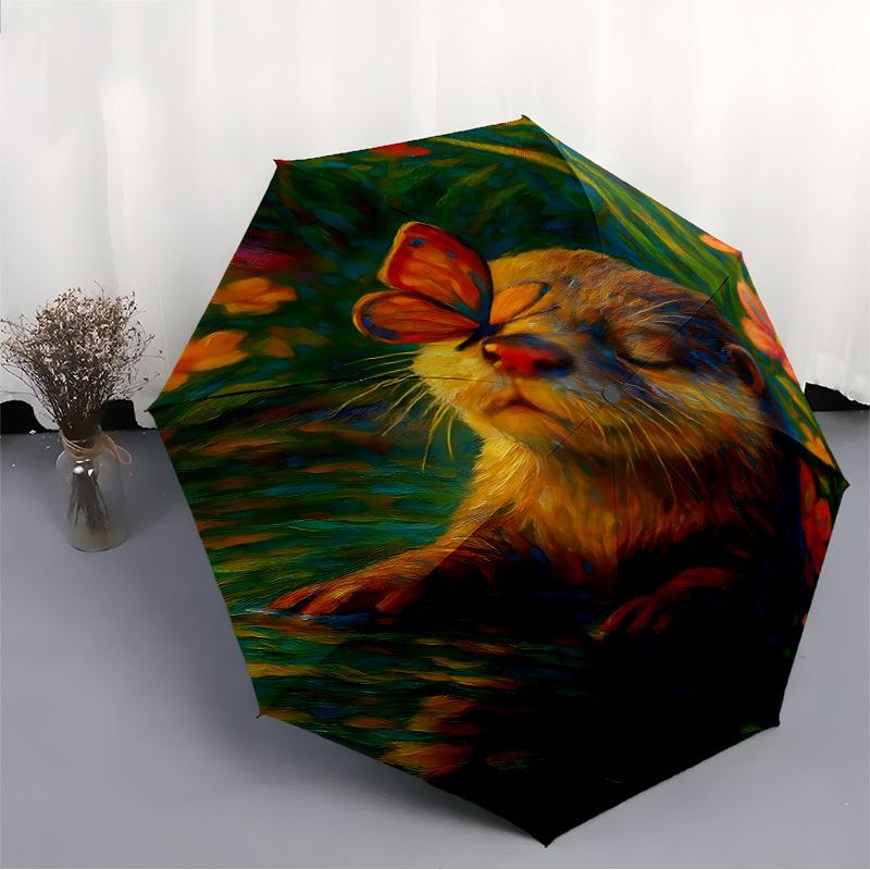 1PC Otter Butterfly Automatic Open/Close, 8-Rib Durable Frame Compact Travel Umbrella for Men & Women 058