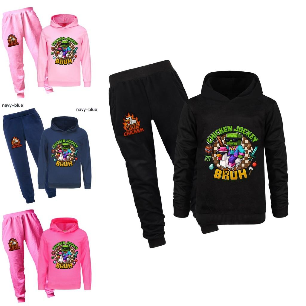 Minecraft Chicken Jockey Childrens Cartoon Hoodie And Pants Set With Cotton Fabric For Casual Winter Wear