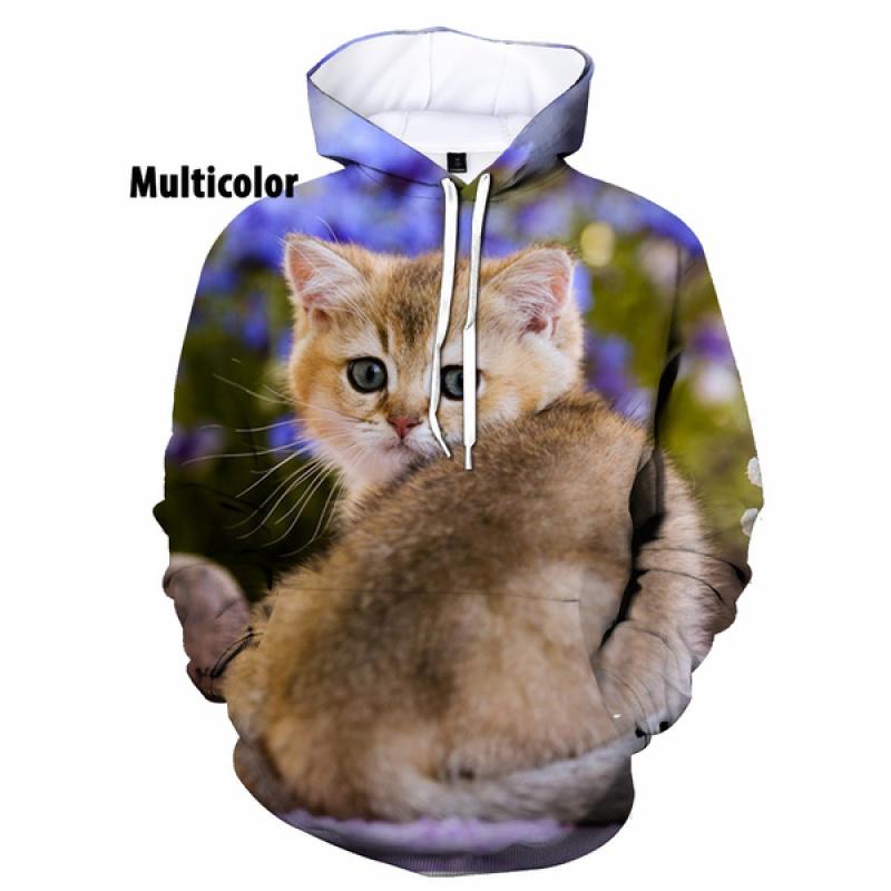 Модные милые толстовки с 3D-принтом животных и кошек, повседневные мужские/женские пуловеры с капюшоном