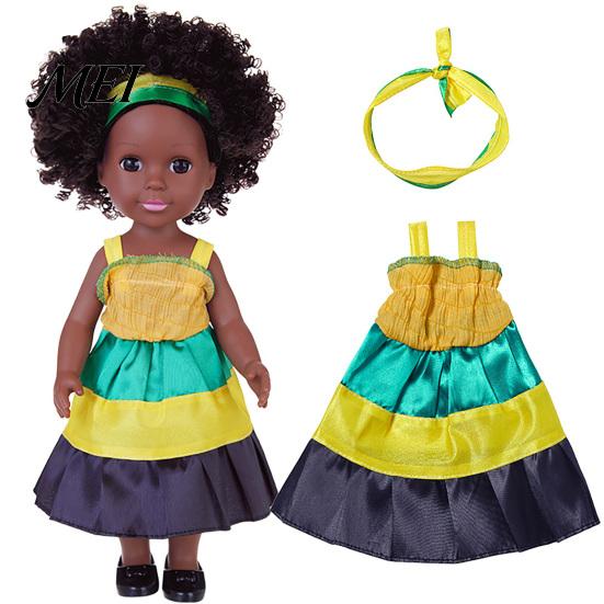 Toddler Toys for Imaginative Play 14 Inch Black Doll with Afro Hair, Soft Vinyl Posable African American Dolls Curly Hair Kids, Dress Up Fashion