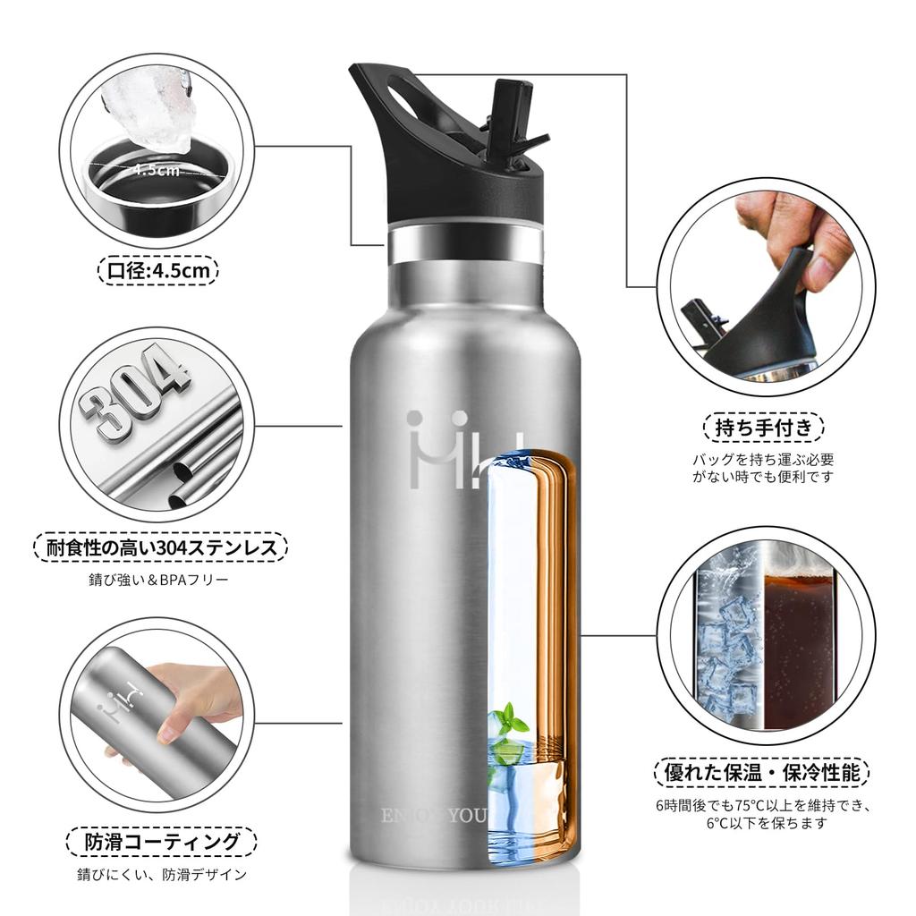 750ml Stainless Steel Water Bottle with Seamless Large Easy to Perfect for Bicycle Carbonated Stylish Vacuum Insulated Drink Bottle Straw, Design,