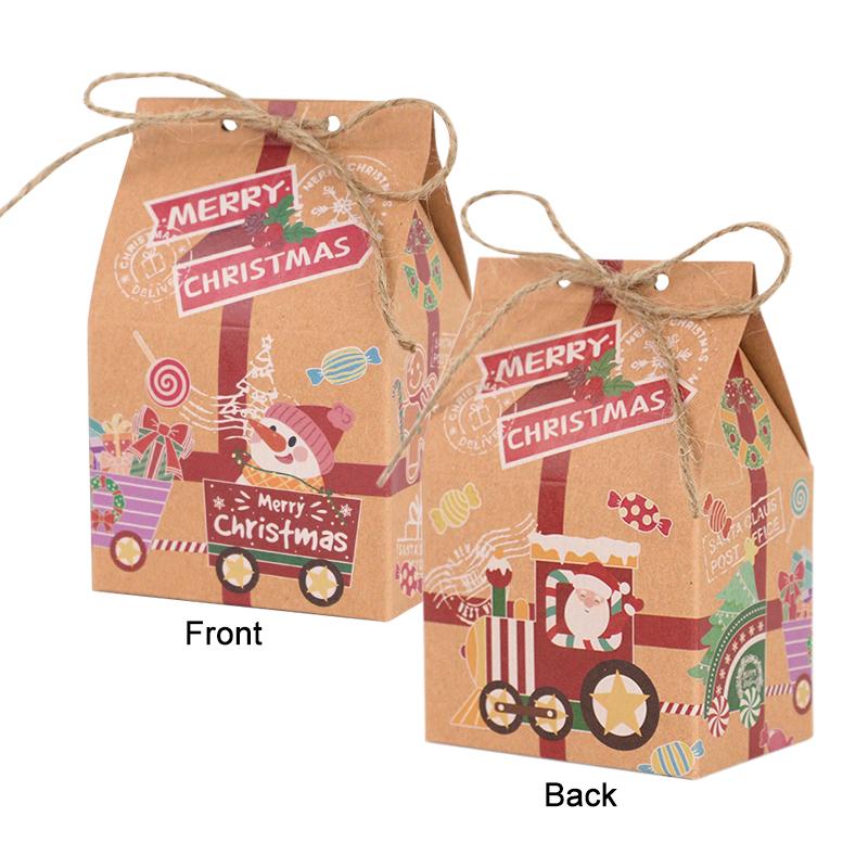 5/10 шт. Коробка для конфет «Счастливого Рождества» с веревкой, домик из крафт-бумаги, Санта-Клаус, подарочные коробки для упаковки печенья, декор для новогодней вечеринки 2024