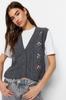 Women's Elegance Style Sweater Stone Flower Embroidery Detailed Knitwear Vest