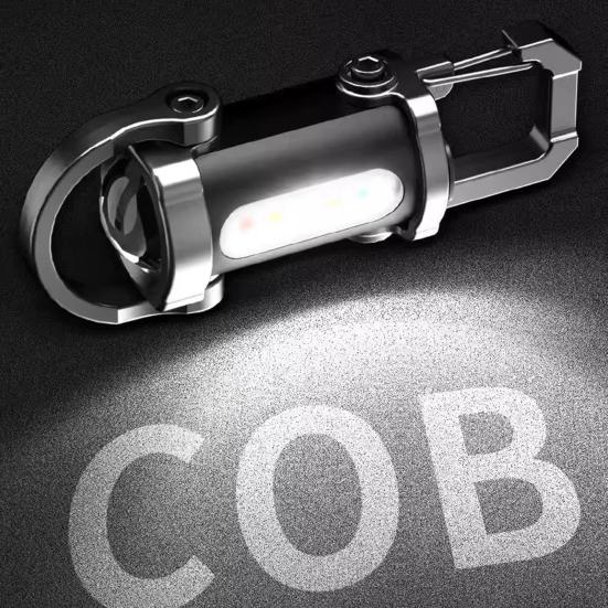 Yousheng Portable Rechargeable Keychain Flashlight Dual Light Source Control Red Warning Light Waterproof Design Key Chain