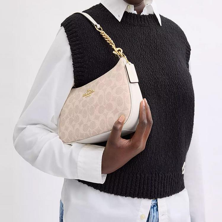 Coach Teri 24 Классическая сумка-тоут с монограммой, на молнии, из покрытого канваса, для ношения в руке, через плечо, средняя, женская, цвет Песочный Меловой-Белый CV933-IMXDM