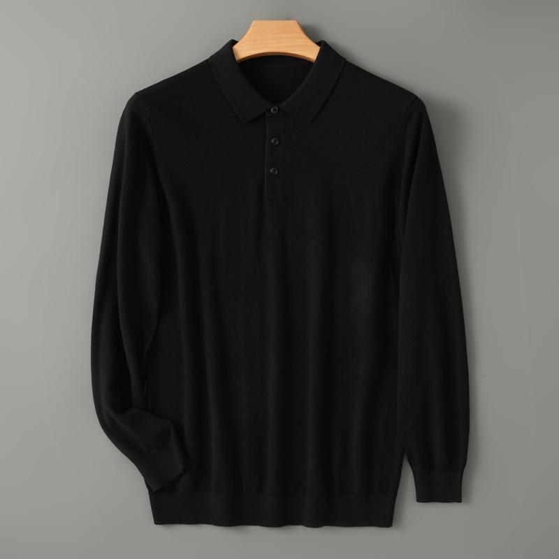 Мужской камвольный свитер с воротником-поло Qinghe, кашемир, 50% тутовый шелк, 50% шерсть, мужской осенне-зимний кашемир, мягкий и теплый