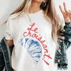 Женская ретро футболка Le Croissant Французский синий Красный Эстетичная графическая футболка Хлопок Короткий рукав Летняя Милая Топ для любителя Франции