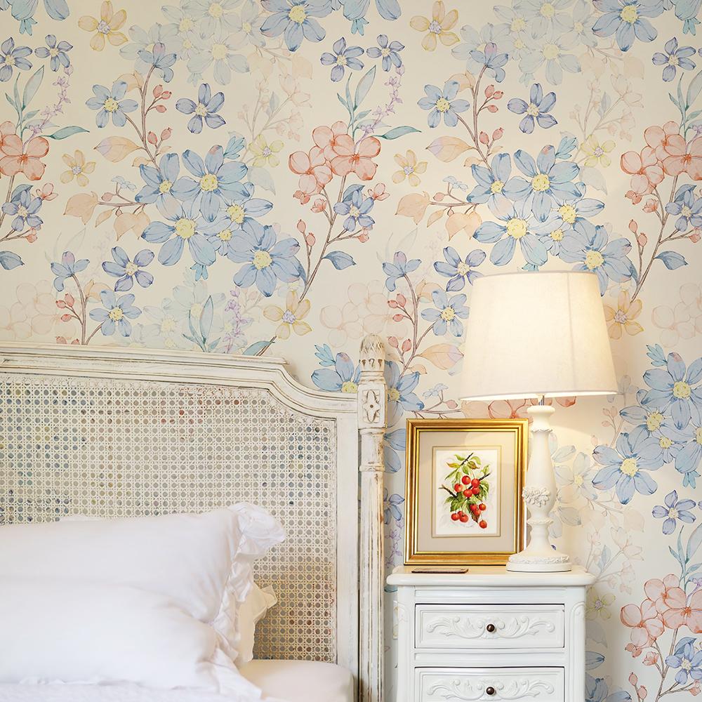 Элегантные светло-голубые цветочные обои самоклеящиеся ПВХ с цветами для украшения дома, самоклеящаяся желтая наклейка для шкафа