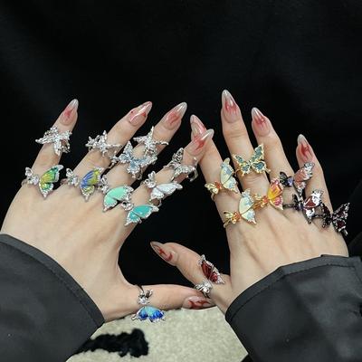 Кольцо-бабочка с капающим маслом, Открытое, Личность, Нишевый дизайн, Кольцо в стиле холодного ветра, Кольцо на указательный палец для ношения в несколько рядов, Женское