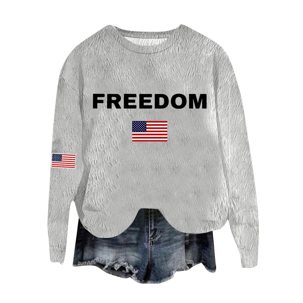 Women's Fashion Round Neck Pullover Top Long Sleeve Tee Printed Sweatshirt