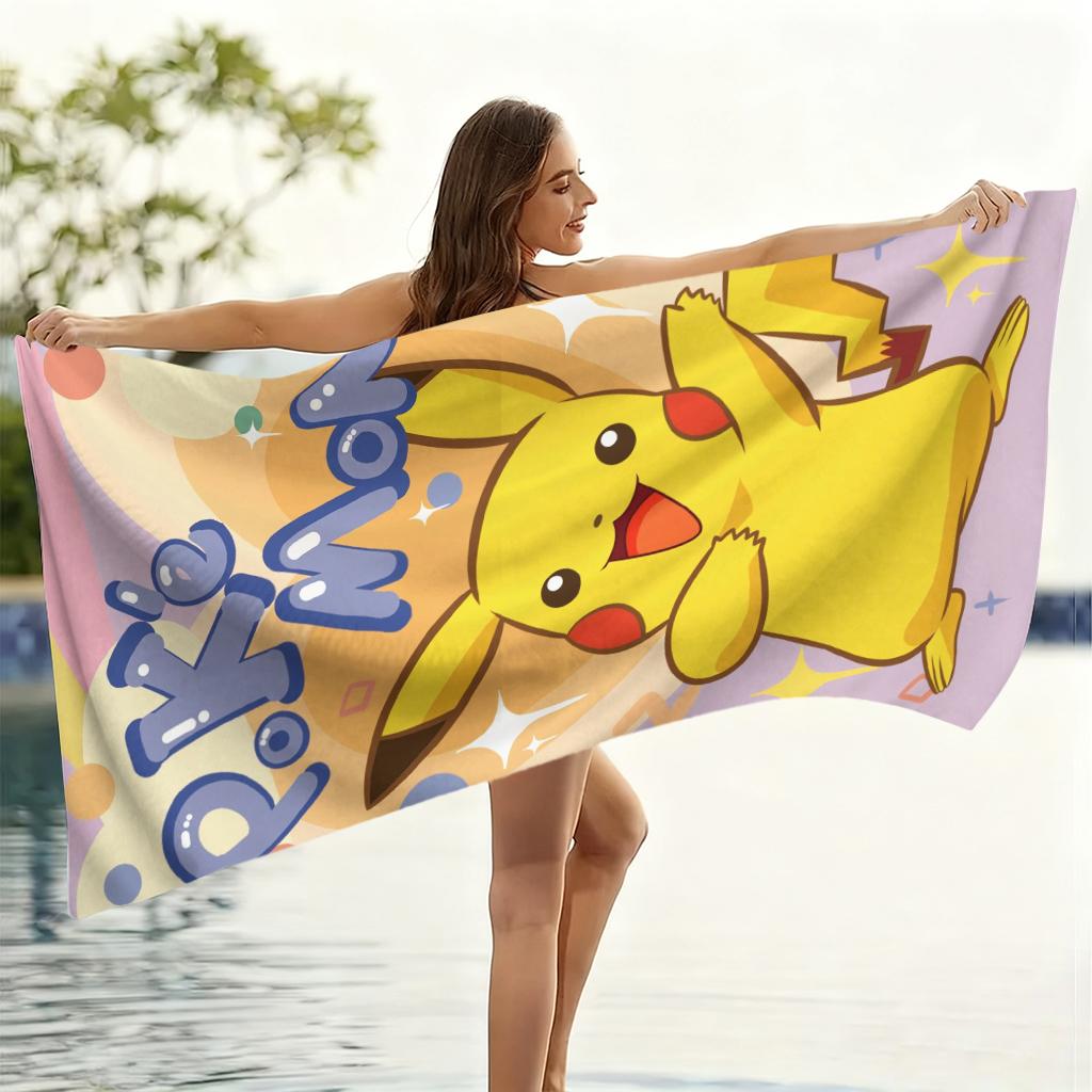 Cute Smile Pokemon Spirit Beach Towel Large Quick-drying Towel Suitable for Seaside Pool Sport Gym Yoga Home Towel