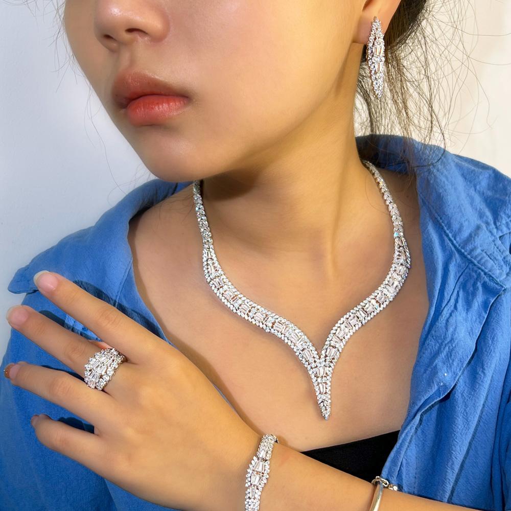 CMM 4 шт. Роскошные блестящие циркониевые женские свадебные ожерелья невесты праздничные бижутерия наборы аксессуаров