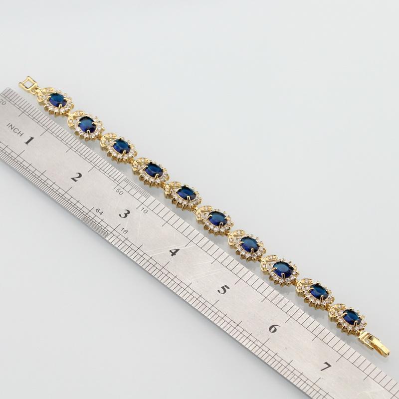 12 цветов Африканские женщины Свадьба Позолоченные украшения с синим камнем Женский браслет Регулируемая длина 18+3 см