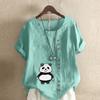 Women's Fashion Panda Print Short Sleeve T-shirt Loose Cotton Shirt Casual Loose Summer Blouse Tops Plus Size