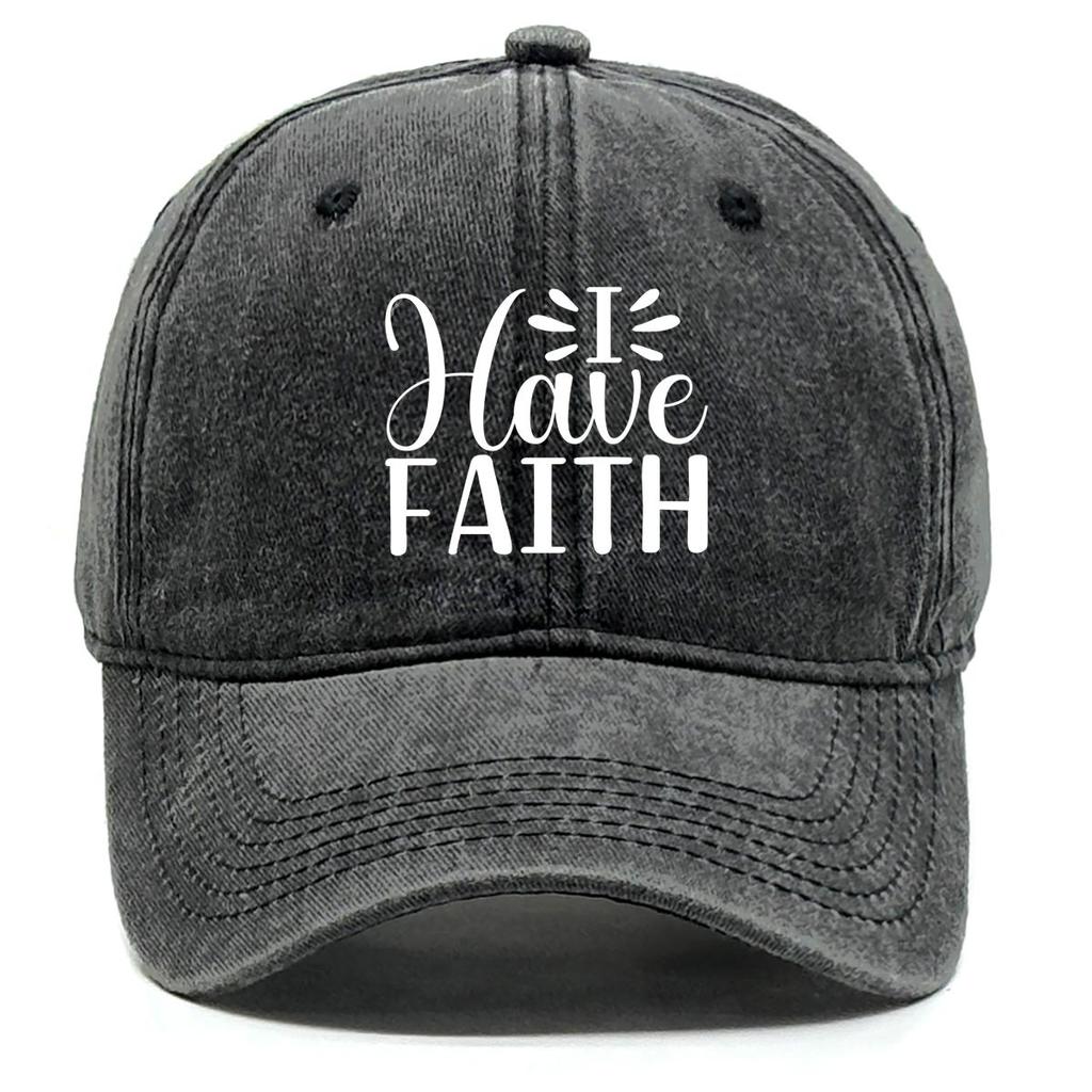 I HAVE FAITH" Print Snapback Sun Hat, Trucker Hat Solid Color Lightweight Fit Sun Protection Adjustable Baseball Hat