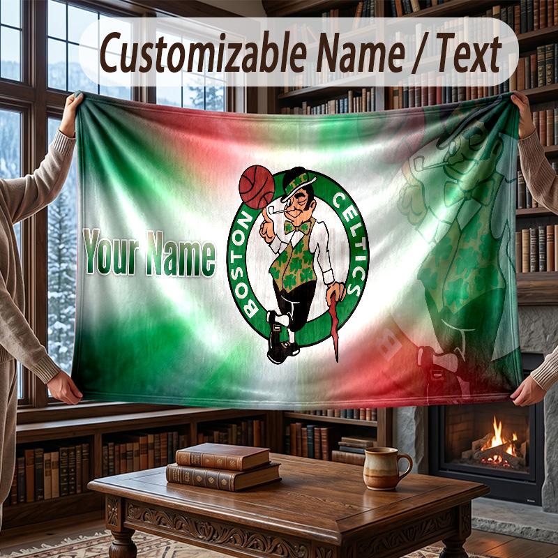 Custom Name Flannel Throw Blanket Celtic FC Pattern Warm Home Decoration