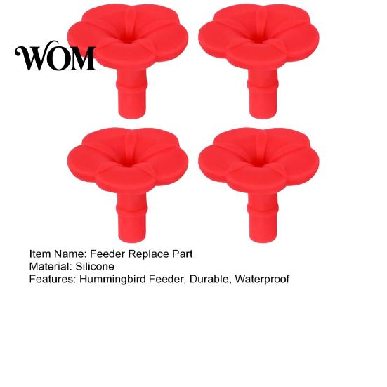 Tool-free Hummingbird Feeder Repair 4PCS Replacement Parts, Simulated Red Flowers Shape, Universal Soft Silicone Bird Part Fit Waterproof Accessories,