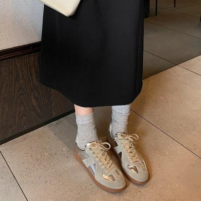 Серебристые женские весенние новые ретро кожаные спортивные и повседневные туфли женские балетки универсальные кеды