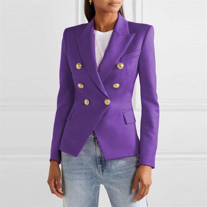 European and American Style Women's Suit, Fashionable Double-breasted Lion Metal Jacket