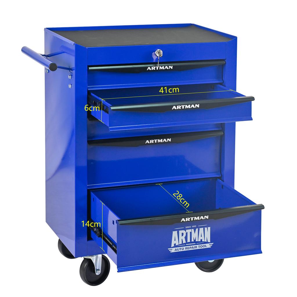 Mobile Metal Tool Cabinet with 5 Drawers, 508 mm (20 Inch), with Ball-Bearing Drawer Slides, Organizing Steel Tool Box - Black-Blue
