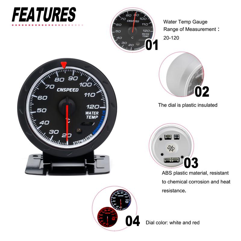 CNSPEED 60MM Вольтметр Датчик температуры воды Датчик температуры масла Датчик давления наддува Турбо Датчик давления масла Датчик температуры выхлопных газов EGT/EXT Вакуумметр