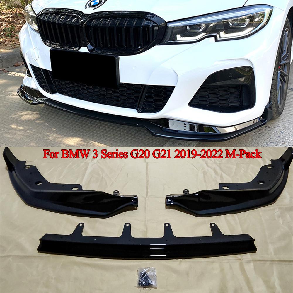 For BMW 3 Series G20 G21 M-Sport 2019-2024 Car Front Bumper Splitter Lip Spoiler Diffuser Guard Body Kit Cover Tuning ABS Black