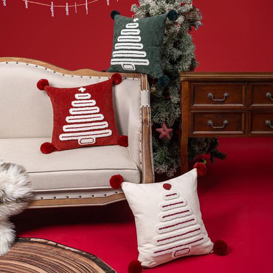 Наволочка декоративная с рождественским узором, кисточками и помпонами, чехол на подушку в стиле фермерского дома