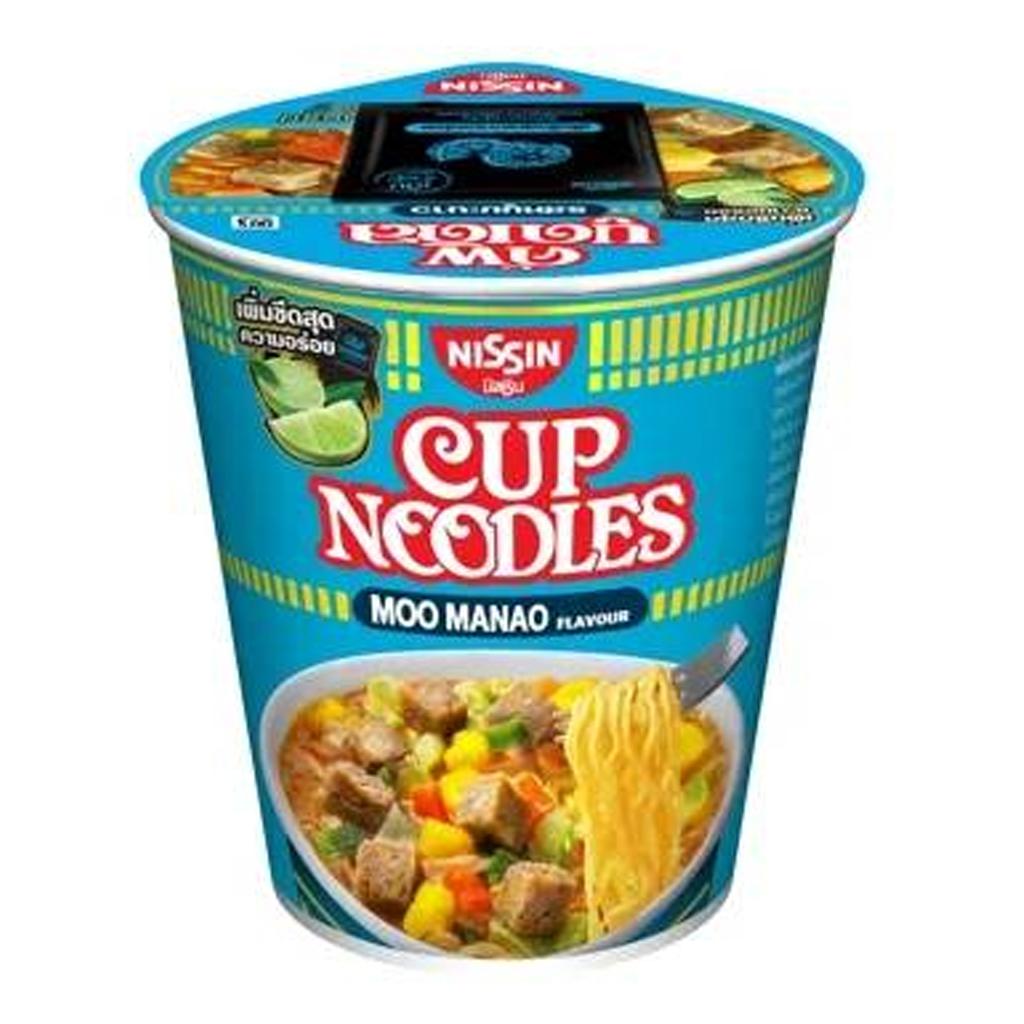 NISSIN Лапша в чашке Лапша быстрого приготовления со свининой и лаймом (Му Манао) Ароматизатор 77 г. х 6 шт.