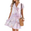 Women's Dresses Short Sleeve V-Neck Floral Printed Loose Casual Temperament Beach Dresses