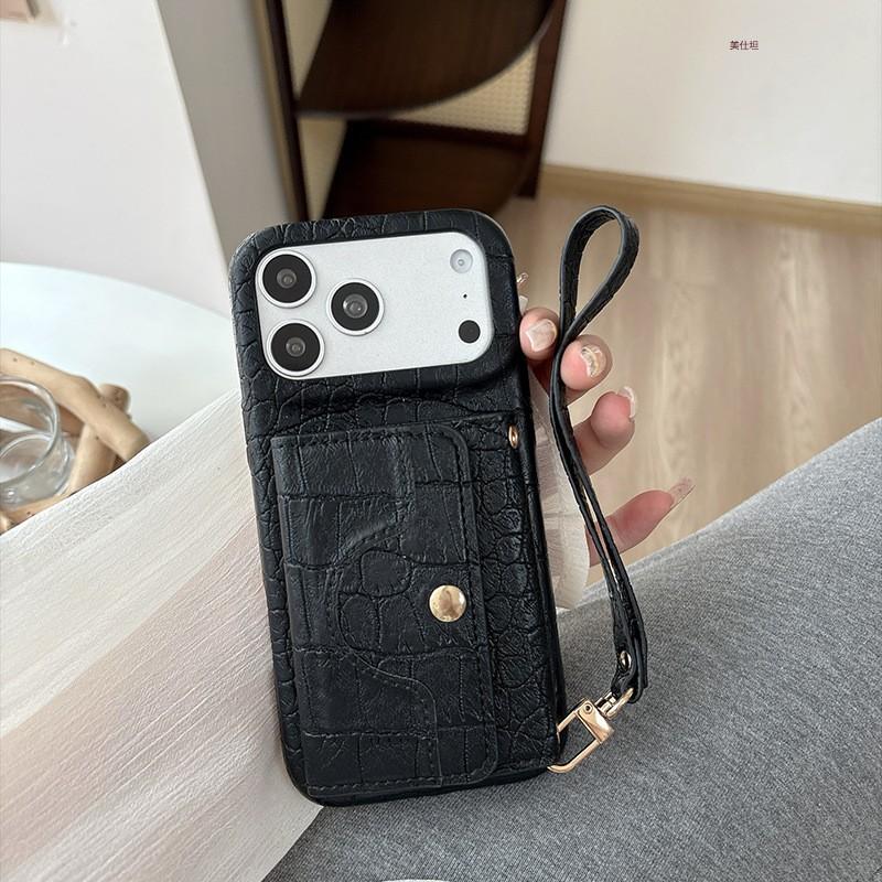 Phone Case With Card Slot Wrist Strap IPhone 18 Pro Max 17 16 15 14 Full Body Shockproof PU Leather Cover