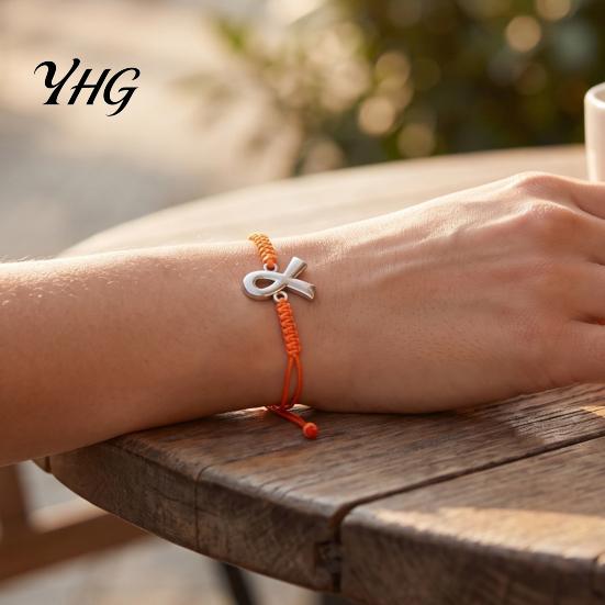 Support And Blessing Gift 2PCS Hand-woven Braided Bracelets with Metal Ribbon Pendant, Adjustable Cord Awareness Simple String Bracelet Wristbands,