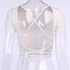 Open Back Crop Tops Summer Women Bandage Lace-up Backless Solid Pullover T Shirt Slim Tee
