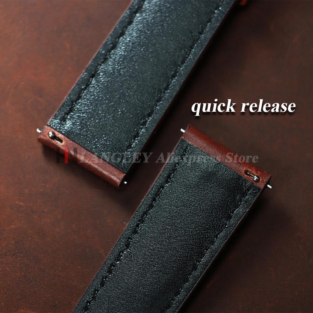 Oil Wax Calfskin Leather Watchband Soft Material Watch Band Retro Wrist Strap 18mm 20mm 22mm With Silver Stainless Steel Buckle