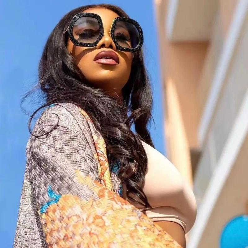 Солнцезащитные очки с большой оправой Кристальные Женские Охлаждающие Дизайнерские Женские Роскошные Очки От Солнца Femme Очки От Солнца Мужские