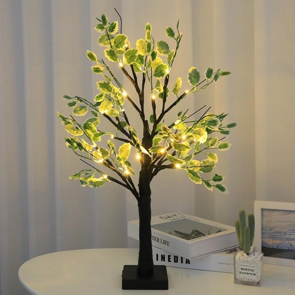 Simulation Green Leaves White Birch Tree Lamp Luminous Decoration Tree Home Decoration