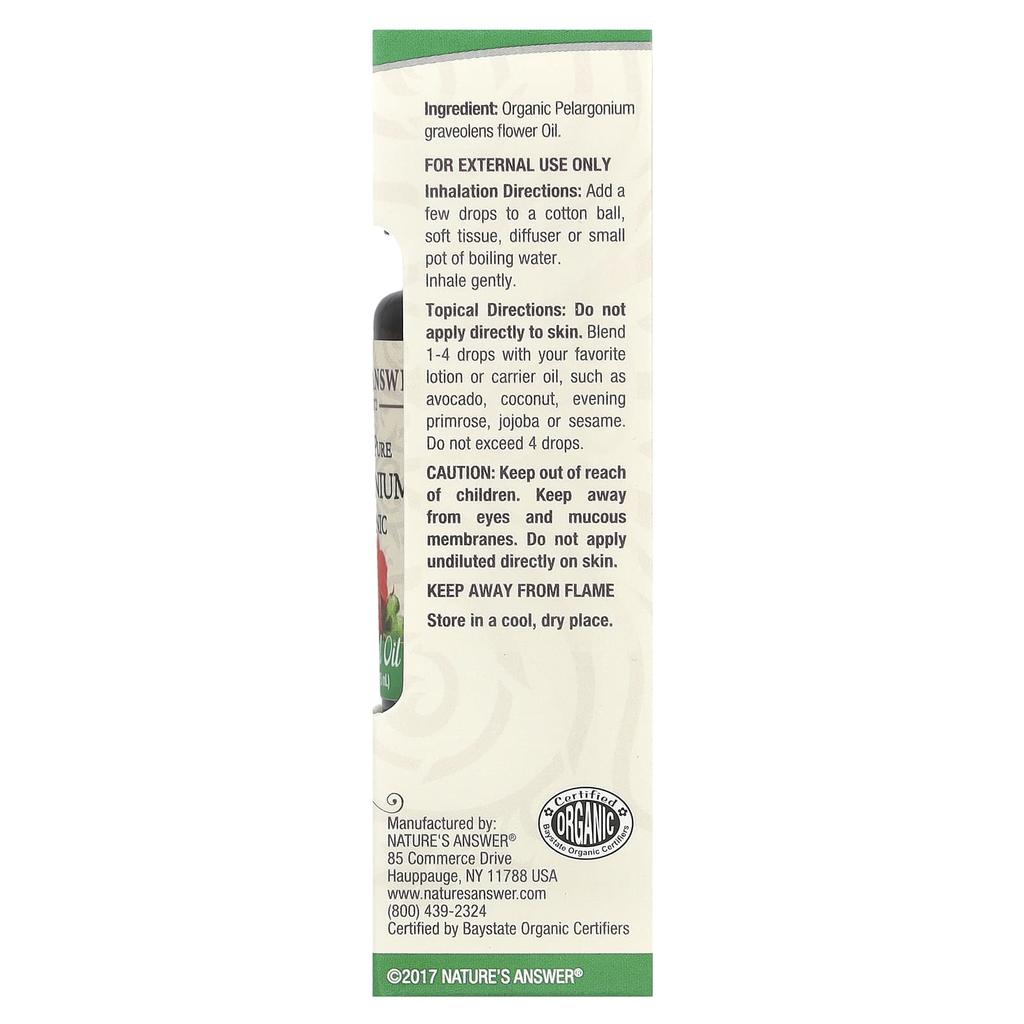 Nature's Answer Organic Essential Oil, 100% Pure, Geranium, 15 Ml (0.5 Fl Oz)