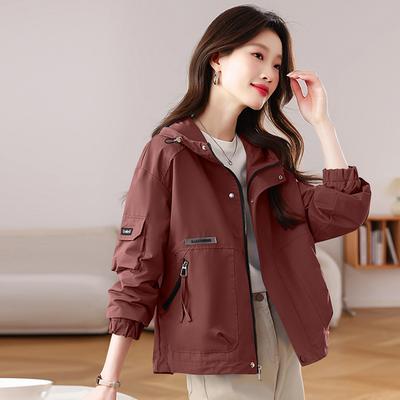 Модное короткое пальто с капюшоном женское весенне-осеннее новое корейская версия свободный большой размер куртка-инструмент топ