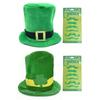 Green Irish Festival Hat with 6 Artificial Moustaches Beards Patricks Day Cosplay Hat for Men Women Festival Celebration