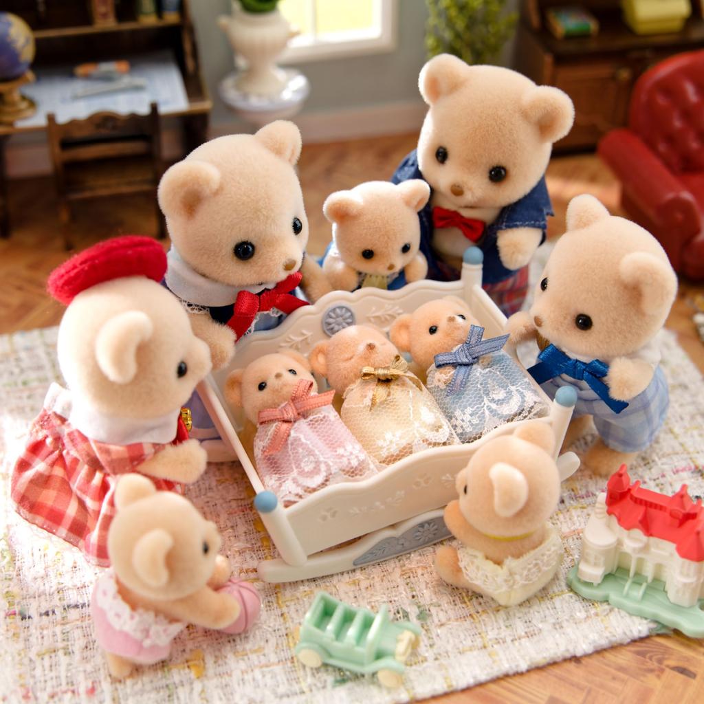 Куклы Sylvanian Families Медвежата-тройняшки Здоровые Игрушечный кукольный домик, сертифицированный ST Mark, для детей от 3 лет и Sylvanian Epoch [Набор печенья] FS-63, Семьи,