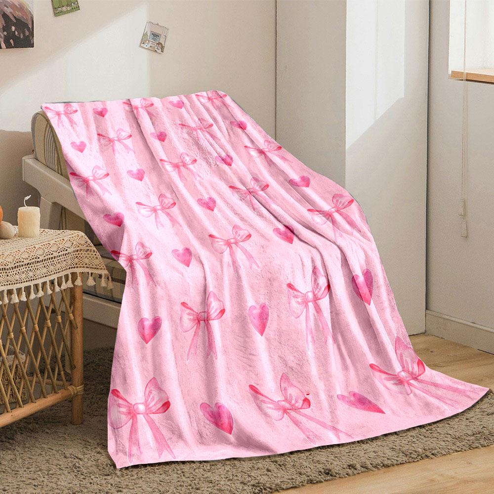 Pink Bow Heart Blanket bedroom Blanket for Livingroom Couch lunch break Soft throw for Friend's festival Gift