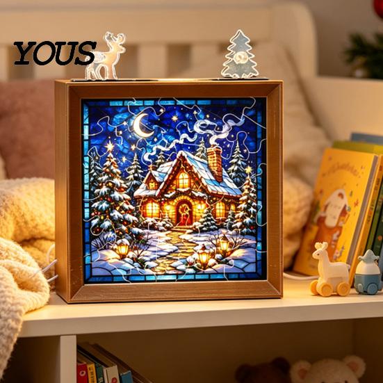 Настольный домашний орнамент, DIY, Рождественский акриловый пазл, Ночник, Деревянная рама, Ручная сборка, Световая лампа-пазл для рабочего стола, Креативный светодиод для спальни
