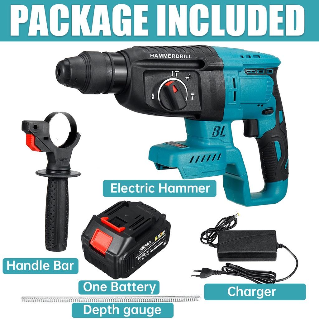 388VF Brushless Cordless Rotary Hammer Drill Multifunction Rechargeable Electric Hammer Impact Drill for Makita 18V Battery