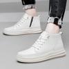 Fashion New Genuine Leather Men Shoes Casual Footwear Luxury Man Ankle Boots Thick Bottom Motorcycle Boots High Top Men's Sneakers White