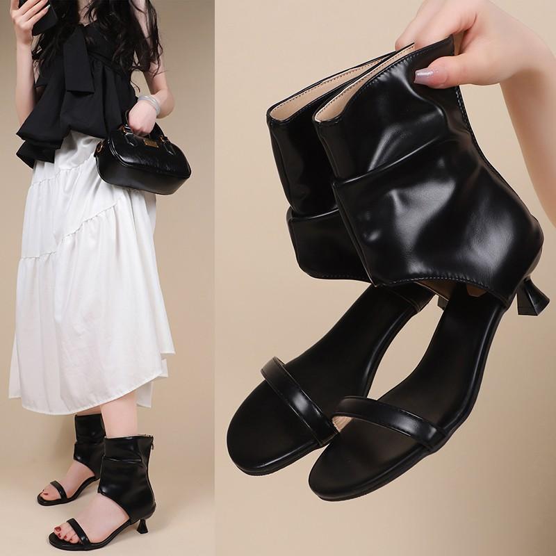 Women's Open-Toe Ankle Boots 2025 - Fashion Peep Toe Chunky Heel Sandal Booties with Back Zipper