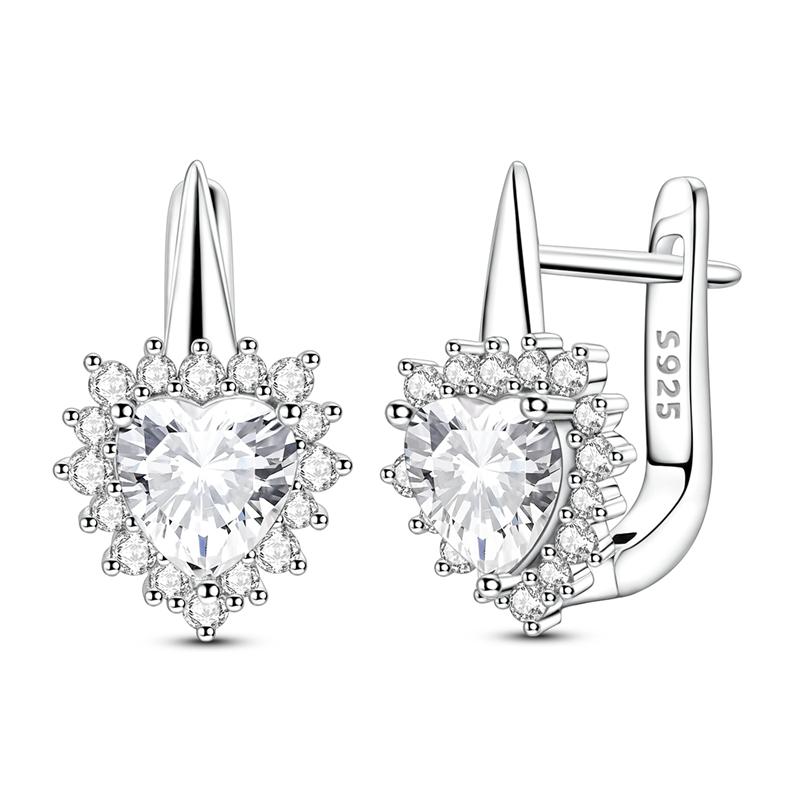 Hoop Earrings 925 Silver Sparkling Retro Pattern Heart and Dragonfly Stud Earrings for Women Girl Party Wedding Jewelry