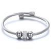 Fashion Simple Steel Wire Symmetrical Round Beads Inlaid Zirconium Movable Bracelet