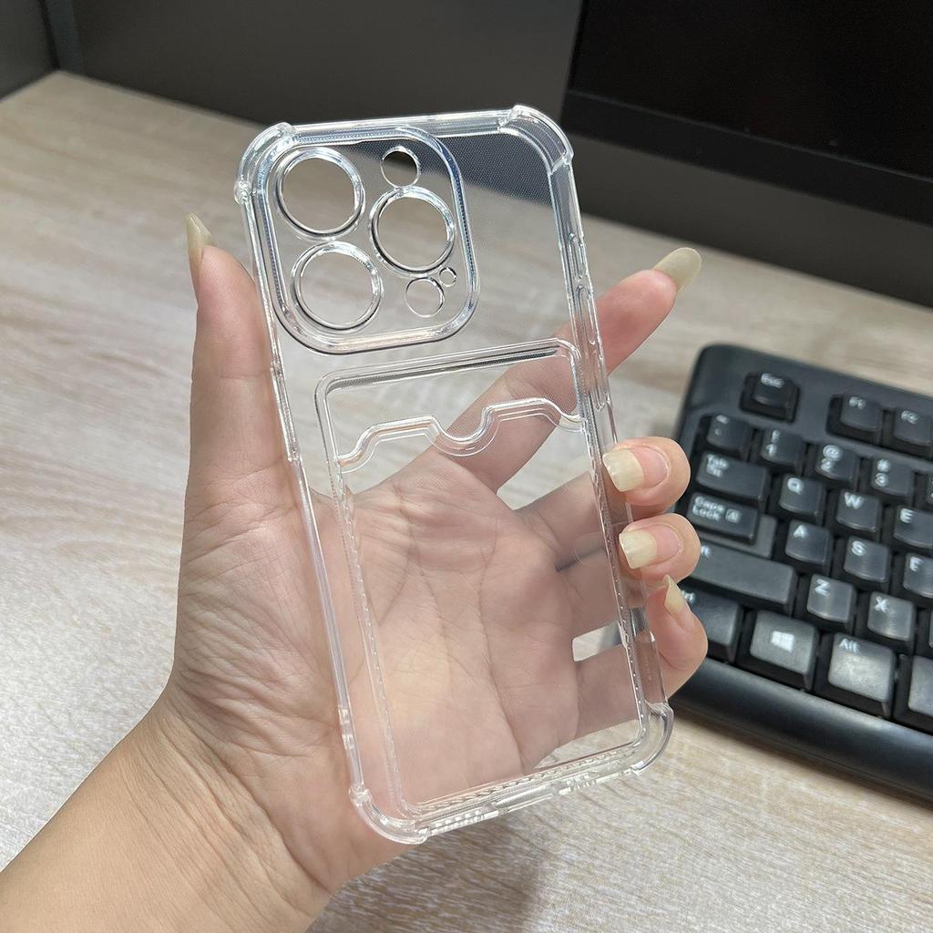 Чехол для iPhone 15 с держателем для карт, прозрачная мягкая накладка для 12 Pro и 16 со слотом для карт