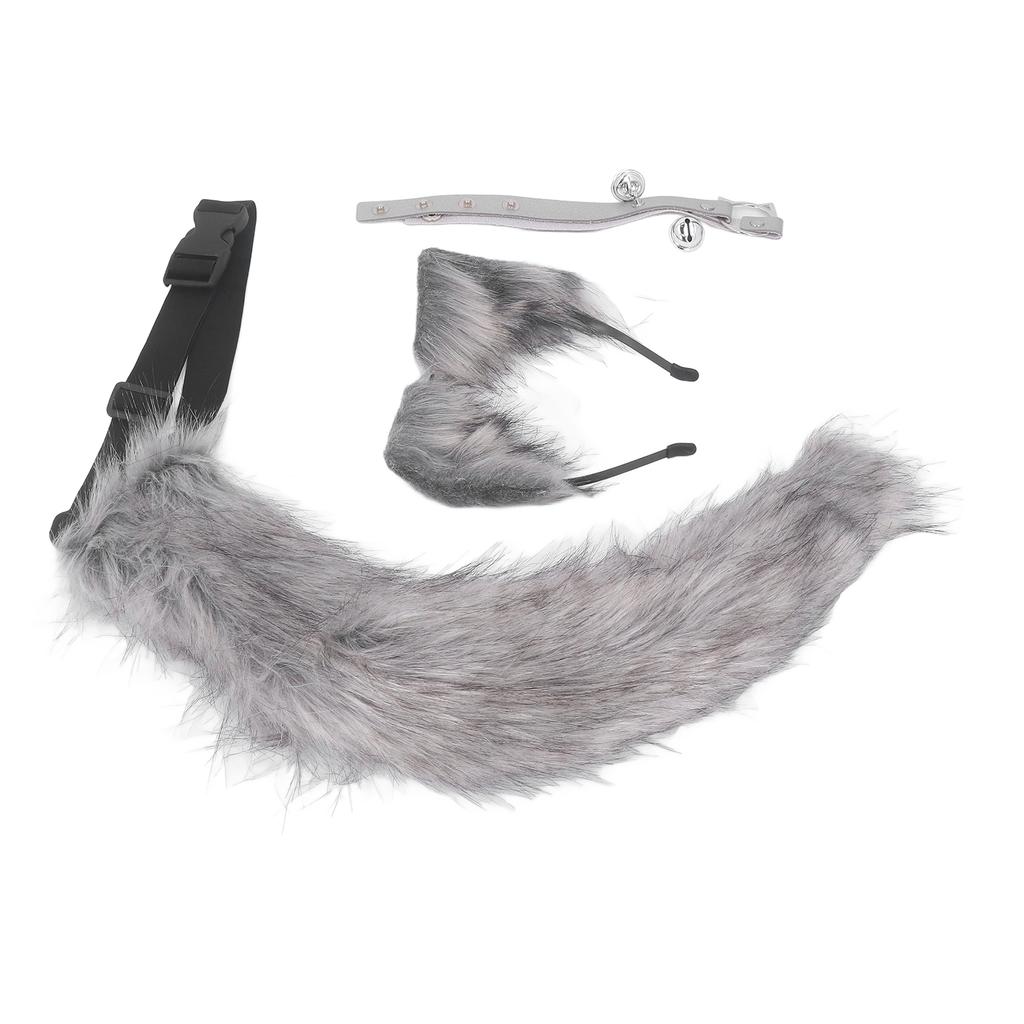 Кошачьи уши и волчий хвост, костюм для косплея, заколка для волос из искусственного меха, головной убор, Хэллоуин, кожаное ожерелье