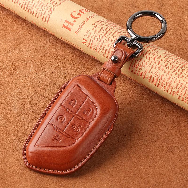 Genuine Leather Key Case for Cadillac CT5/CT4/XT6 - Premium Cowhide Key Holder