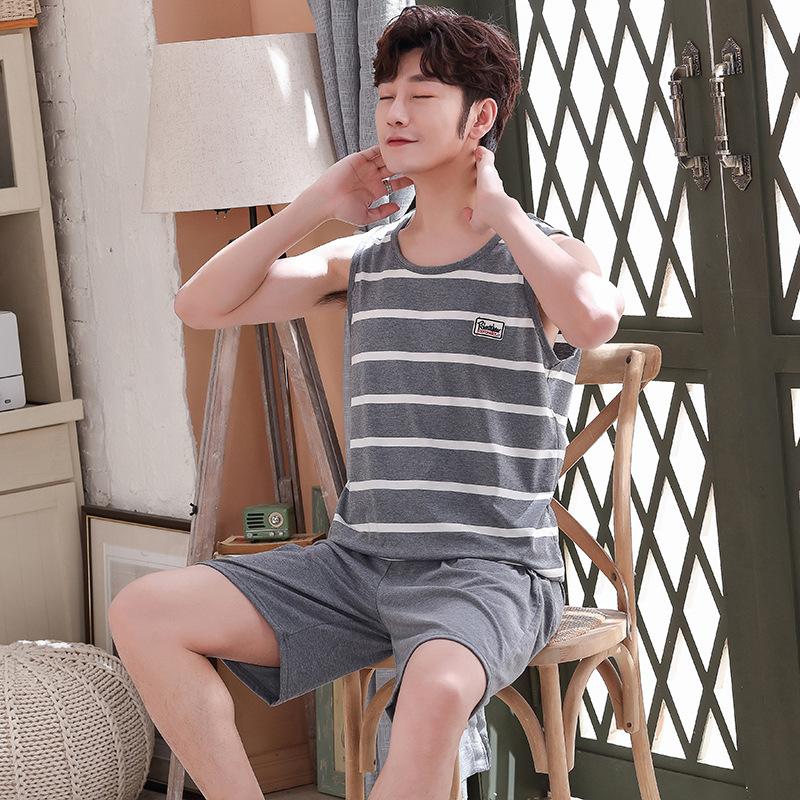Мужские пижамы без рукавов, летние корейские тонкие повседневные свободные жилет больших размеров, шорты, мужской комплект домашней одежды